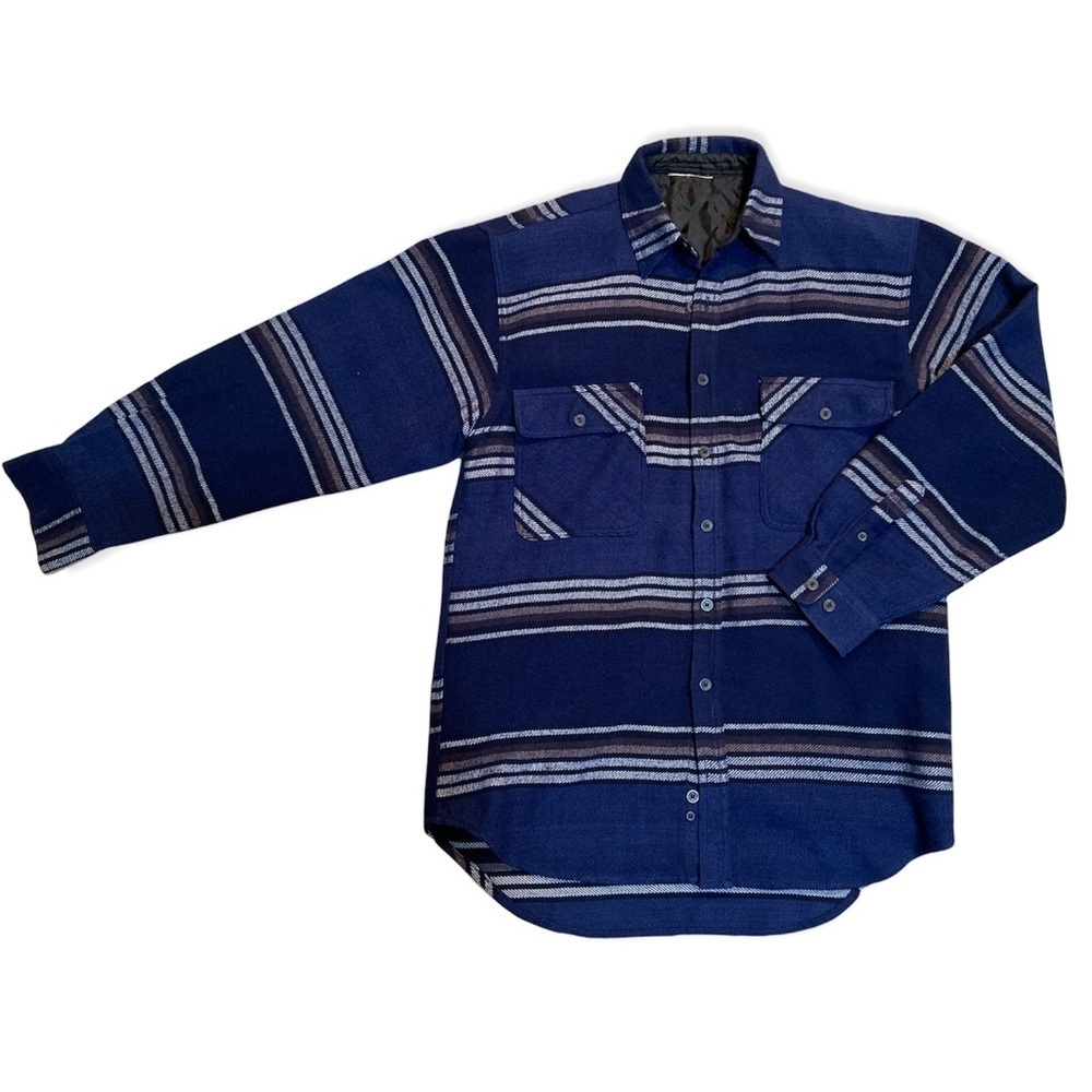 Blue striped wool blend button up tunic top